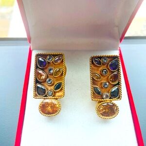 Beautiful faux citrine and zircon earrings in gold plated setting